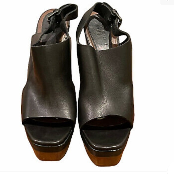 Marni for H&M Black Leather Strappy Plateau Platform Peep Toe Wooden Heels Sz 6 - Picture 4 of 8